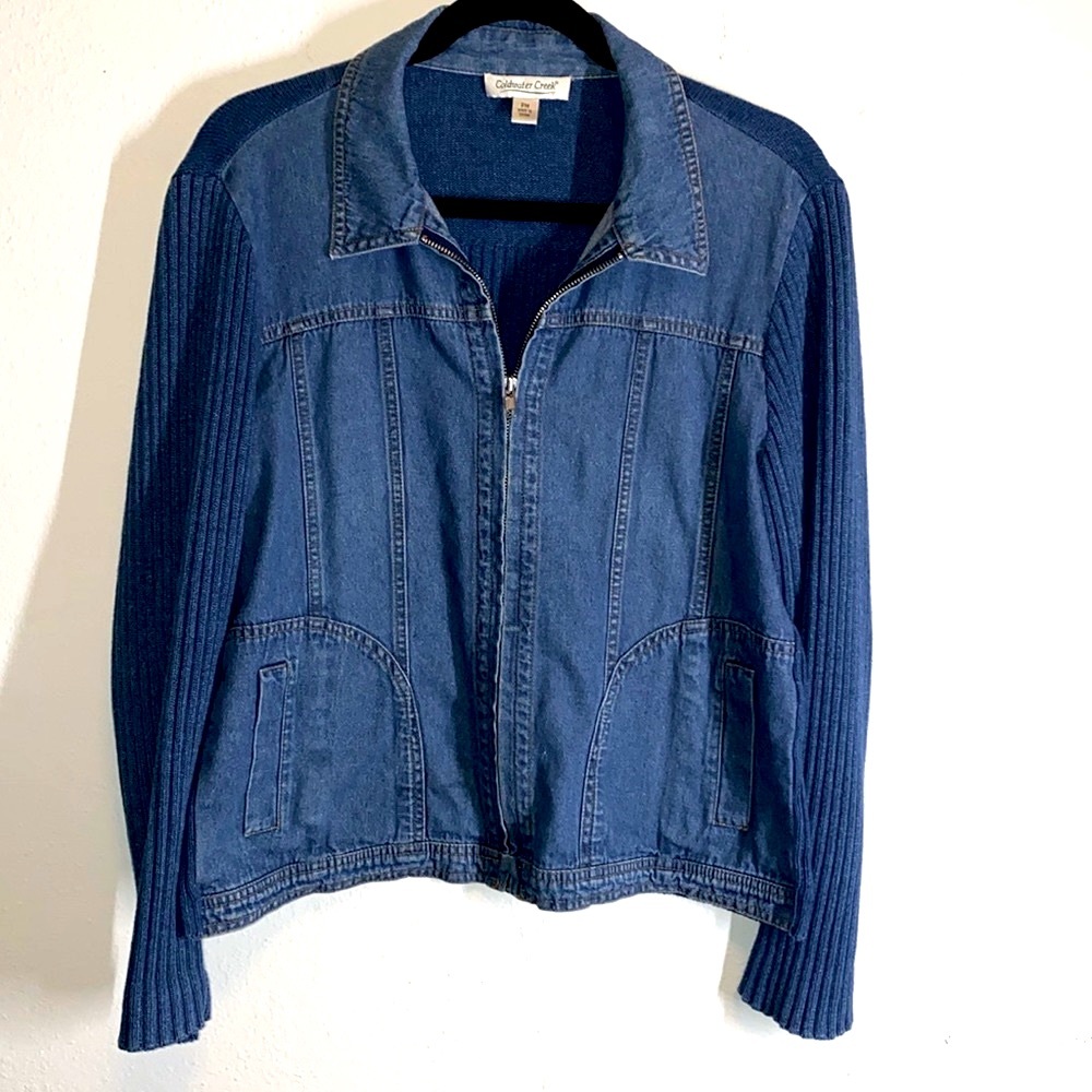 Coldwater Creek Vintage Denim Knit Sweater Jacket.